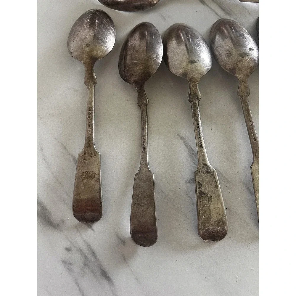 1847 Rogers Bros A1 Fiddle Pattern Spoons Silverplate Lot of 11 19th Century BxA